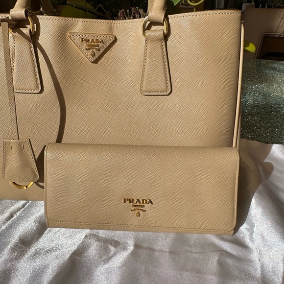Prada Handbags - PRADA Saffiano bag & wallet set, Vintage. Beige EUC